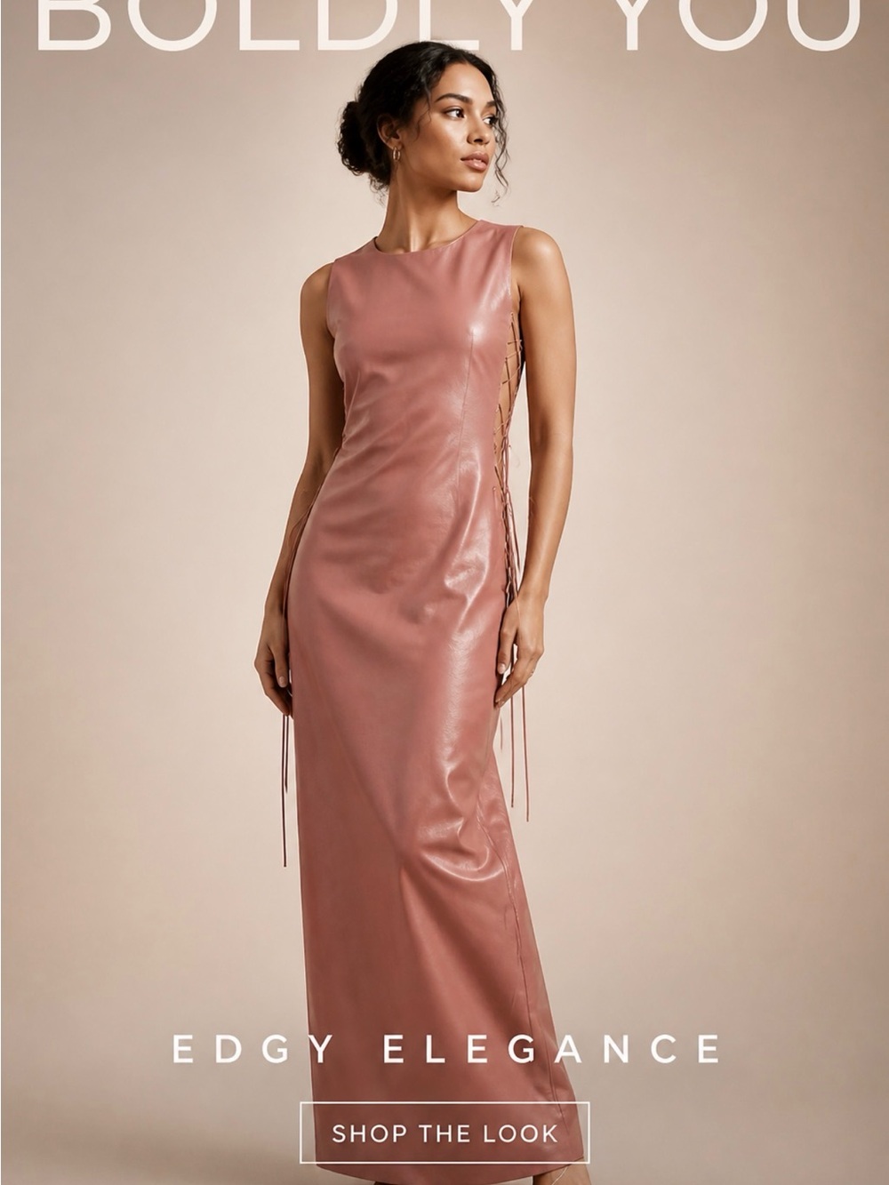 Fashion Nova Sleeveless Faux Leather Maxi Dress in Dusty Rose